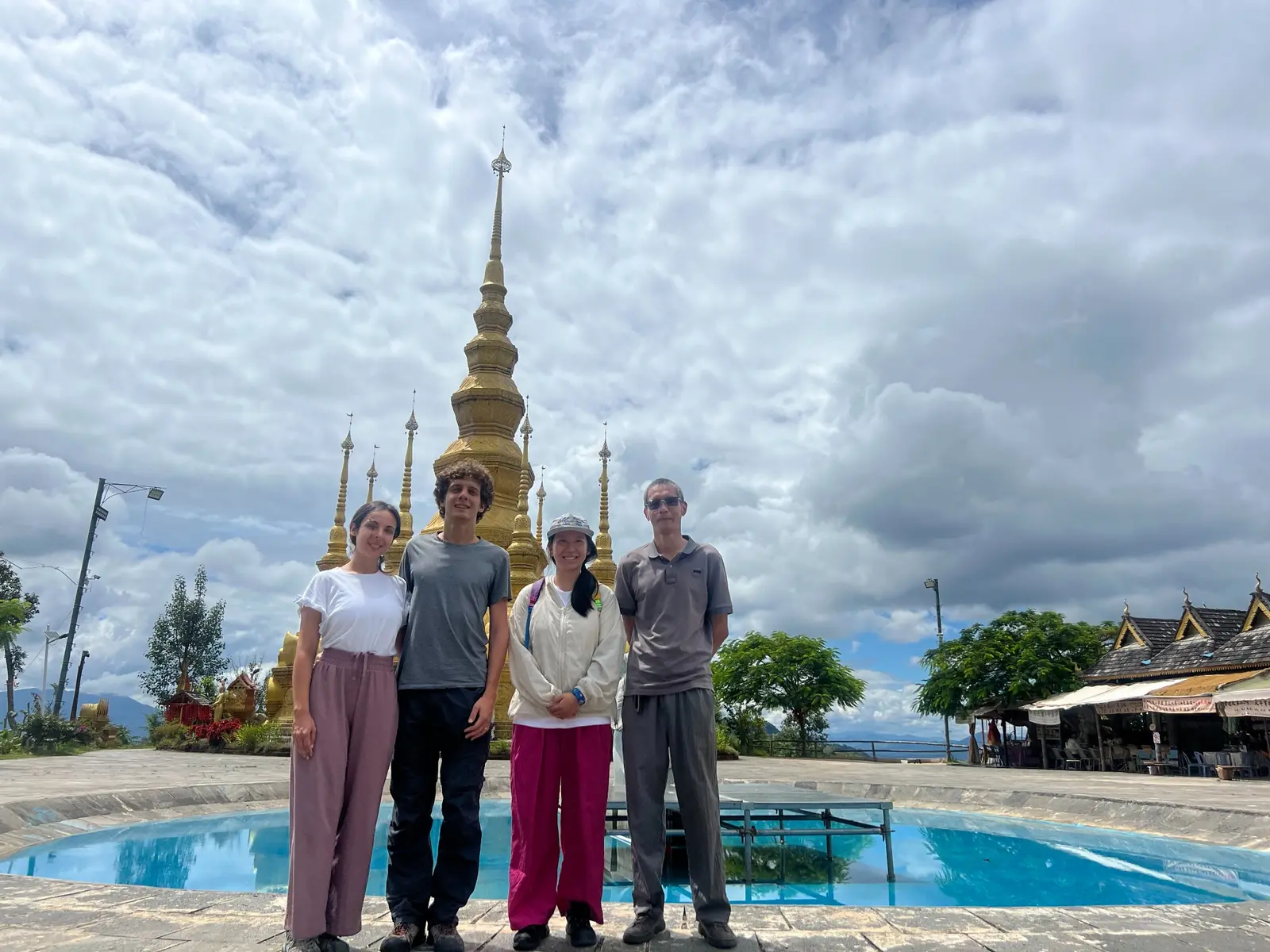 Guests and their local team visiting a golden pagoda in Yunnan