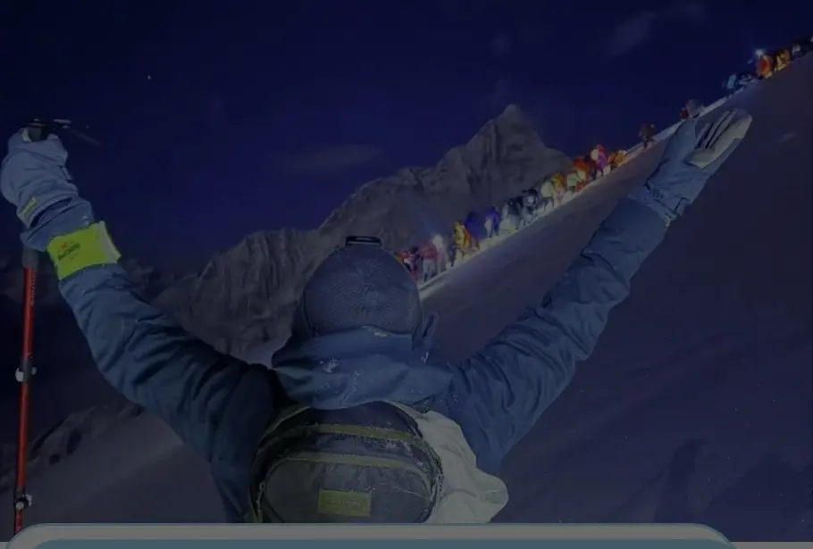 Climbers moving by headlamp on Mount Siguniang