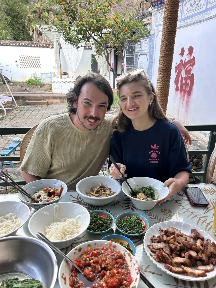 Guests sharing their meal in Shaxi